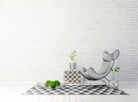 modern living room  with grey armchair and lamp. scandinavian interior design furniture. 3d render illustrationの写真素材