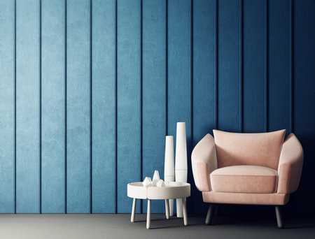 modern living room  with pink armchair. scandinavian interior design furniture. 3d render...