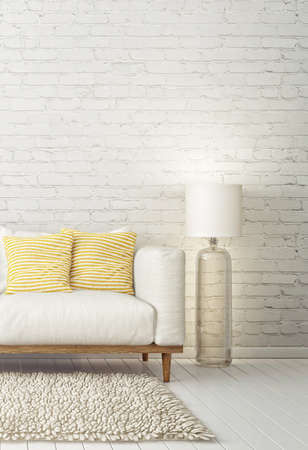modern living room  with white sofa and lamp. scandinavian interior design furniture. 3d render illustrationの写真素材