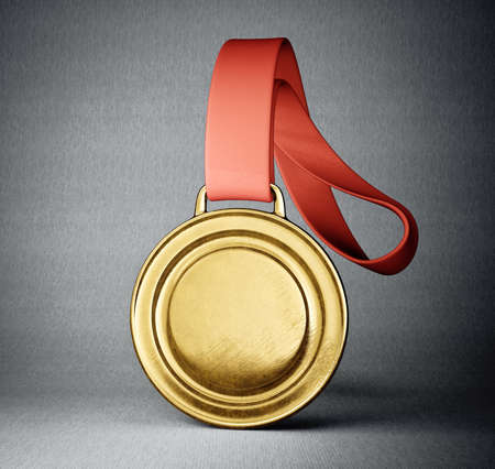 gold medal isolated on a grey background. 3d illustrationの写真素材