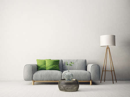 modern living room  with sofa  and lamp. scandinavian interior design furniture. 3d render illustrationの写真素材