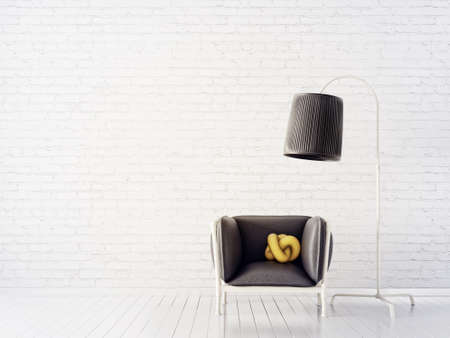 modern living room  with  armchair and lamp. scandinavian interior design furniture. 3d render illustrationの写真素材