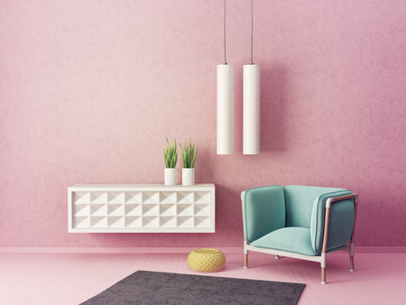 modern living room  with  armchair and lamp. scandinavian interior design furniture. 3d render illustrationの写真素材