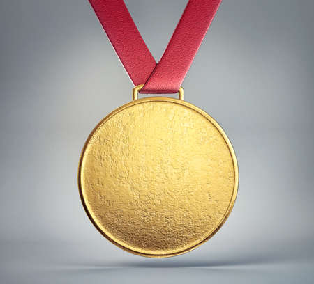 golden medal isolated on a grey  background. 3d illustrationの写真素材