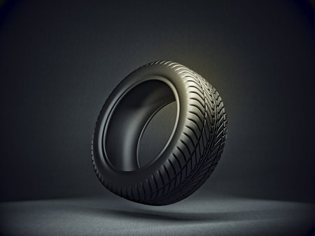 black tire isolated on a black. 3d illustration