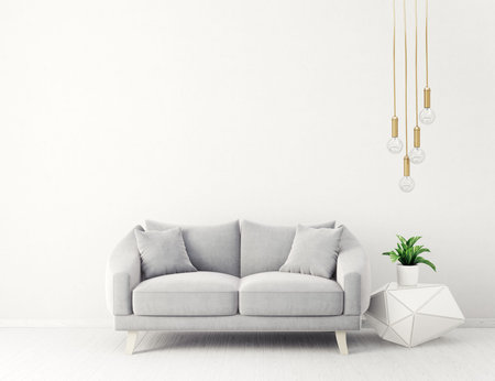 modern living room  with sofa and lamps. scandinavian interior design furniture. 3d render illustrationの写真素材