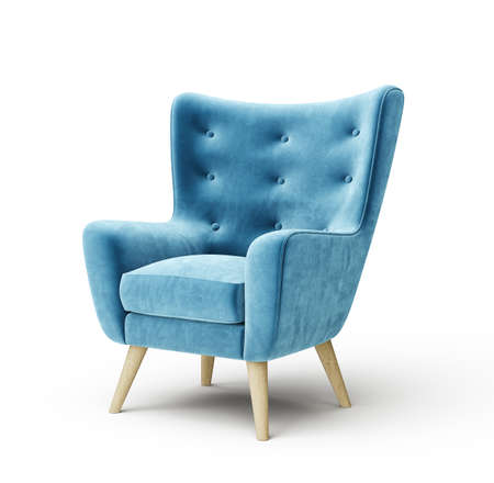 blue armchair isolated on a white. 3d illustrationの写真素材