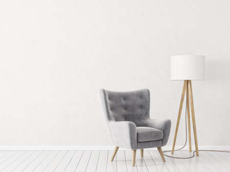 
modern living room  with  grey armchair and lamp. scandinavian interior design 
furniture. 3d render illustrationの写真素材