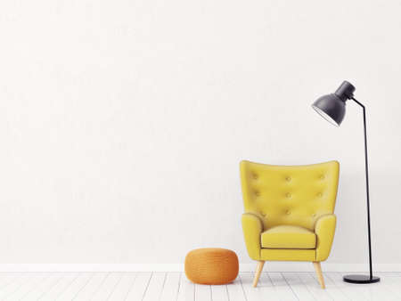 modern living room  with armchair. scandinavian interior design furniture. 3d render illustrationの写真素材