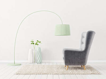 
modern living room  with armchair. scandinavian interior design 
furniture. 3d render illustrationの写真素材