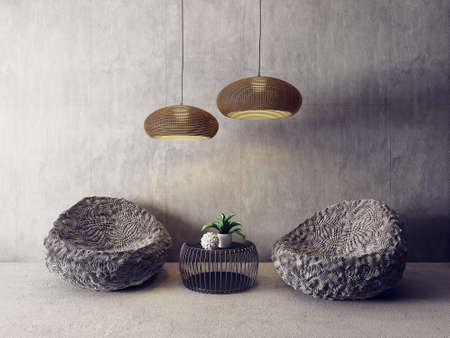 modern living room  with armchairs. scandinavian interior design 
furniture. 3d render illustrationの写真素材