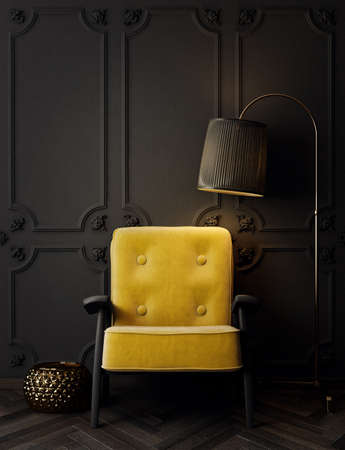 modern living room  with yellow armchair, interior design furniture. 3d illustration
の写真素材