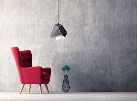 
modern living room  with  red armchair and lamp. scandinavian interior design 
furniture. 3d render illustrationの写真素材