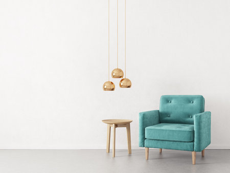 modern living room with armchair. scandinavian interior design furniture. 3d illustration