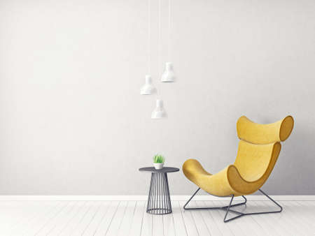 modern living room with armchair. scandinavian interior design furniture. 3d illustrationの写真素材