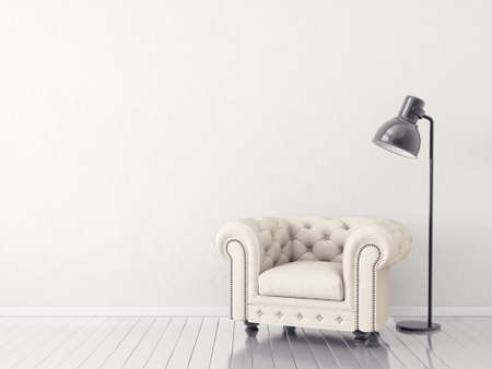 modern living room  with  armchair and lamp. scandinavian interior design furniture. 3d render illustrationの写真素材
