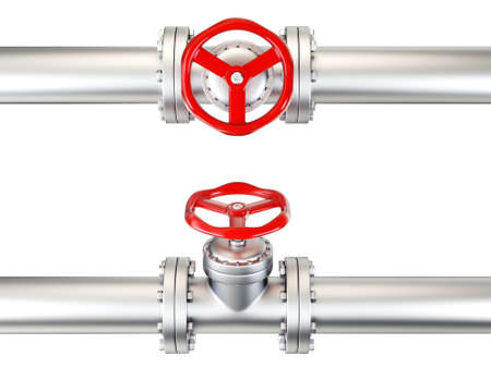 valve in pipe islated on a white. 3d illustrationの写真素材