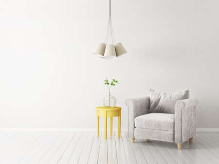 modern living room  with armchair and lamp. scandinavian interior design furniture. 3d render illustrationの写真素材