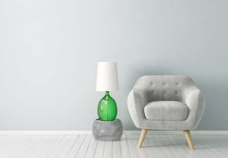 modern living room  with  armchair and lamp. scandinavian interior design furniture. 3d render illustrationの写真素材