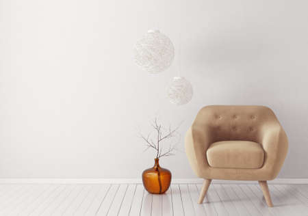 modern living room  with  armchair and lamp. scandinavian interior design furniture. 3d render illustrationの写真素材