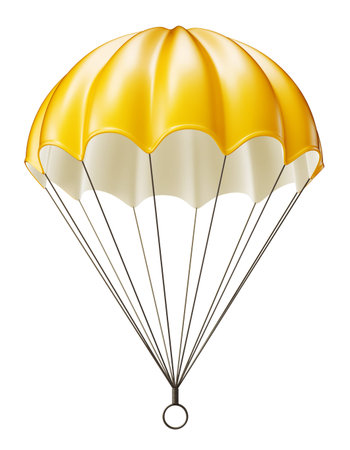 yellow parachute isolated on a white. 3d illustrationの写真素材
