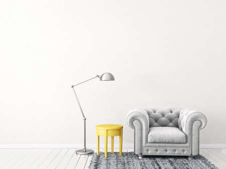 modern living room  with armchair and lamp. scandinavian interior design furniture. 3d render illustrationの写真素材