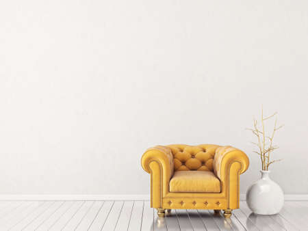 modern living room  with yellow armchair. scandinavian interior design furniture. 3d render illustrationの写真素材