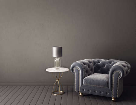 modern living room  with armchair and lamp. interior design furniture. 3d render illustrationの写真素材