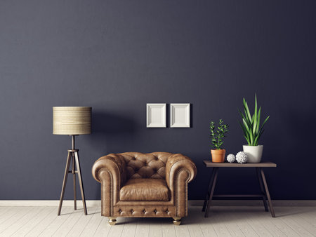 modern living room  with  armchair and lamp. scandinavian interior design furniture. 3d render illustrationの写真素材