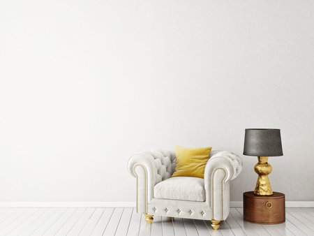 modern living room  with  armchair and lamp. scandinavian interior design furniture. 3d render...