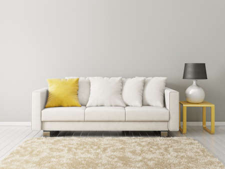 modern living room  with sofa and lamp. scandinavian interior design furniture. 3d render illustrationの写真素材