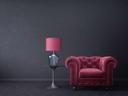 modern living room  with  armchair and lamp. scandinavian interior design furniture. 3d render illustrationの写真素材