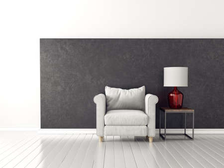 modern living room  with  armchair and lamp. scandinavian interior design furniture. 3d render illustrationの写真素材