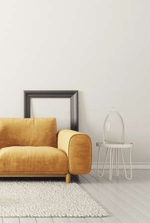 modern living room  with yellow sofa. scandinavian interior design furniture. 3d render illustrationの写真素材