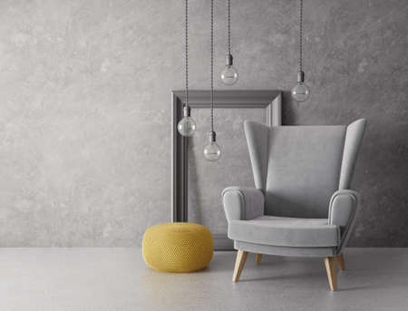 modern living room  with  armchair and lamp. scandinavian interior design furniture. 3d render illustrationの写真素材