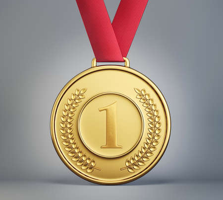 golden medal isolated on a grey  background. 3d illustrationの写真素材