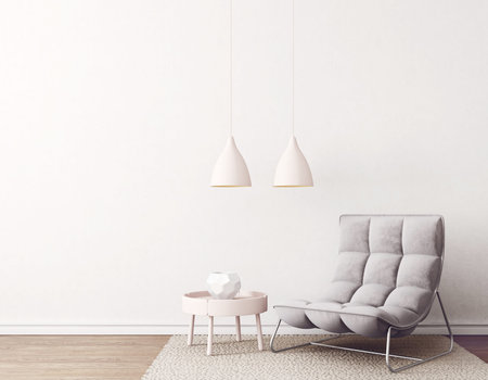 modern living room  with grey armchair and lamp. scandinavian interior design furniture. 3d render...