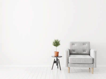 modern living room  with grey armchair. scandinavian interior design furniture. 3d render illustrationの写真素材
