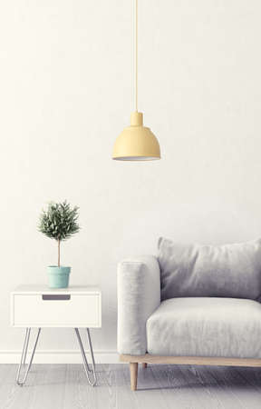modern living room  with armchair and lamp. scandinavian interior design furniture. 3d render illustrationの写真素材