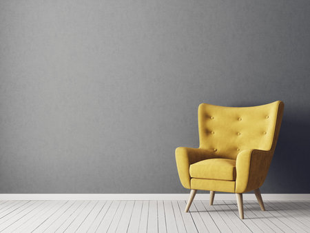 modern living room  with yellow armchair. scandinavian interior design furniture. 3d render...