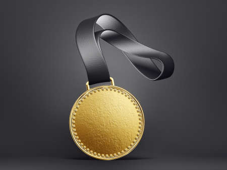 gold medal isolated on a black background. 3d illustrationの写真素材