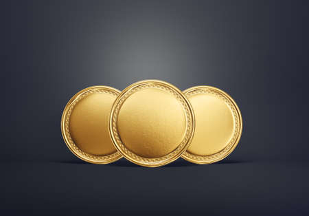 gold coins sign isolated on a black backgrond. 3d illustrationの写真素材