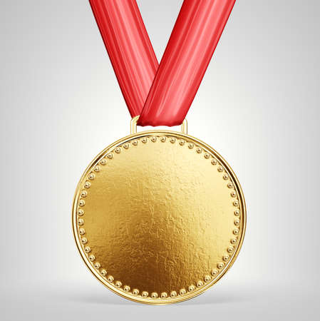 gold medal isolated on a grey. 3d illustrationの写真素材