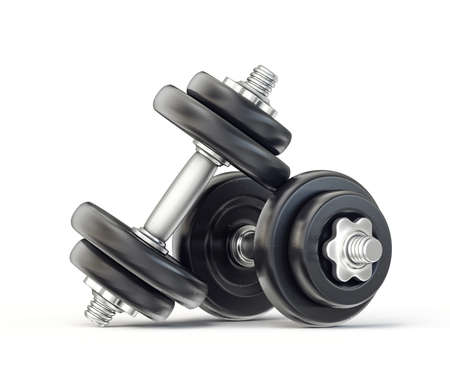 black dumbbell isolated on a white. 3d illustrationの写真素材