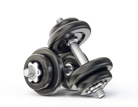 black dumbbell isolated on a white. 3d illustrationの写真素材