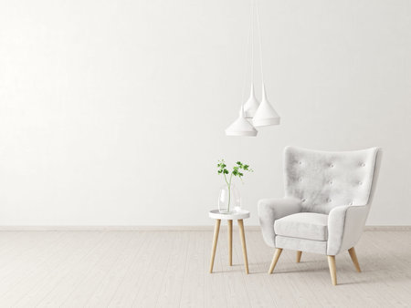 modern living room  with  armchair and lamp. scandinavian interior design furniture. 3d render...
