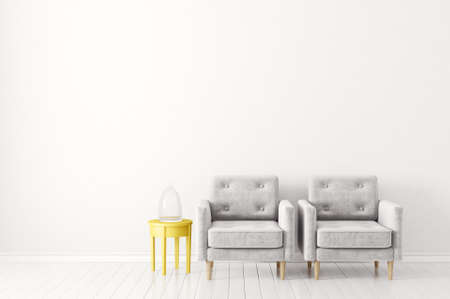 modern living room  with armchairs. scandinavian interior design furniture. 3d render illustrationの写真素材