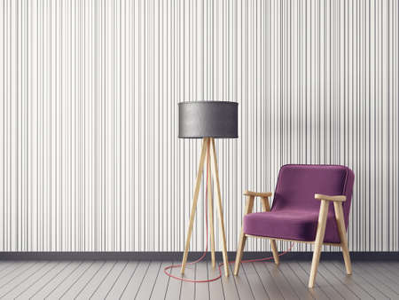 modern living room  with  armchair and lamp. scandinavian interior design furniture. 3d render illustrationの写真素材