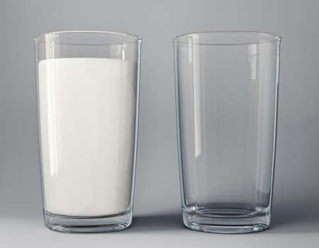 milk in glass and empty glass. 3d illustrationの写真素材