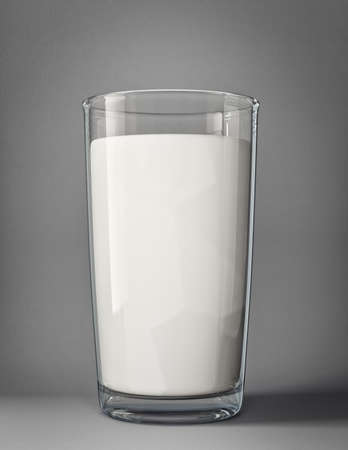 milk in a glass isolated on a grey. 3d illustrationの写真素材